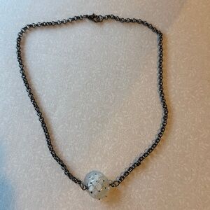 Gunmetal Chain Choker with White & Black Lamp work Beaded‎ Pendant